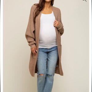 Mocha Chunky Waffle Knit Maternity Cardigan